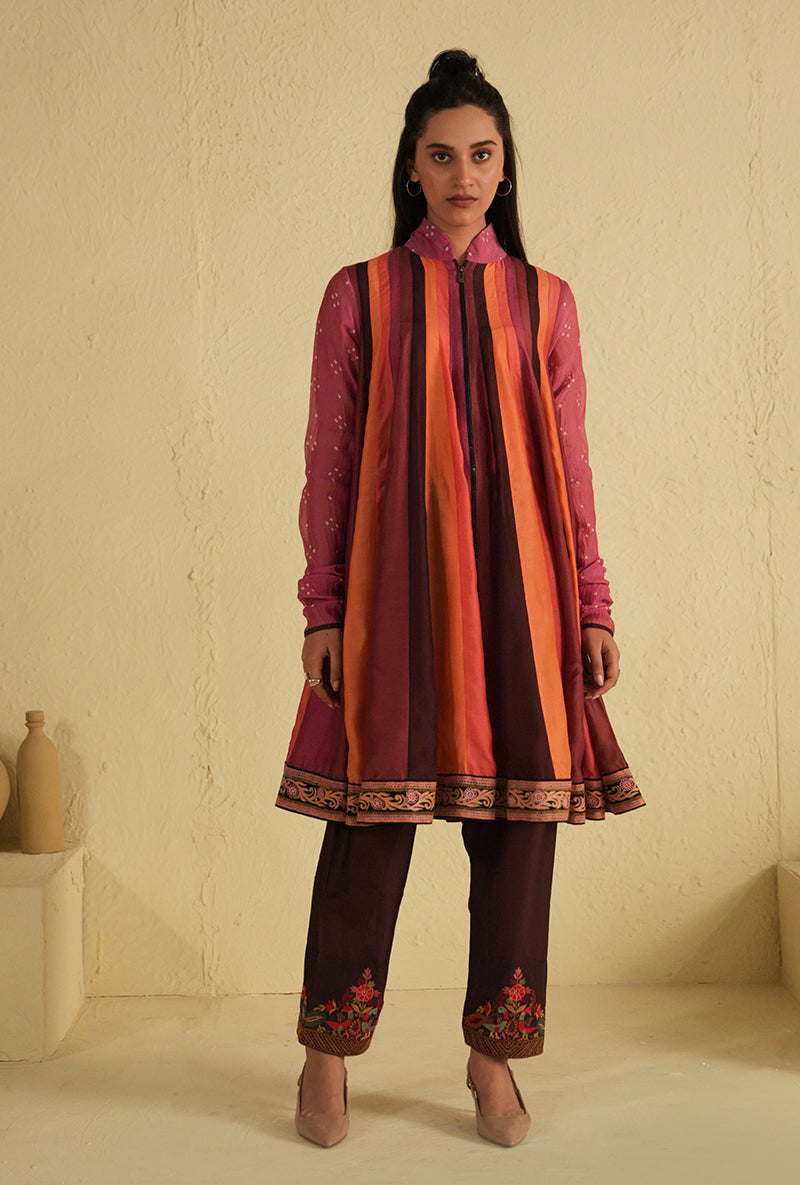 Multicolor Short Kalidar Noorie Kurta Set