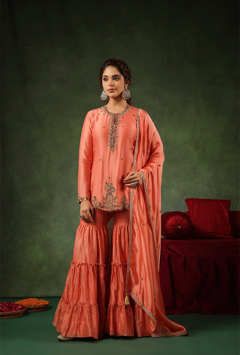 Peach Zardosi Work Ishq Gharara Set