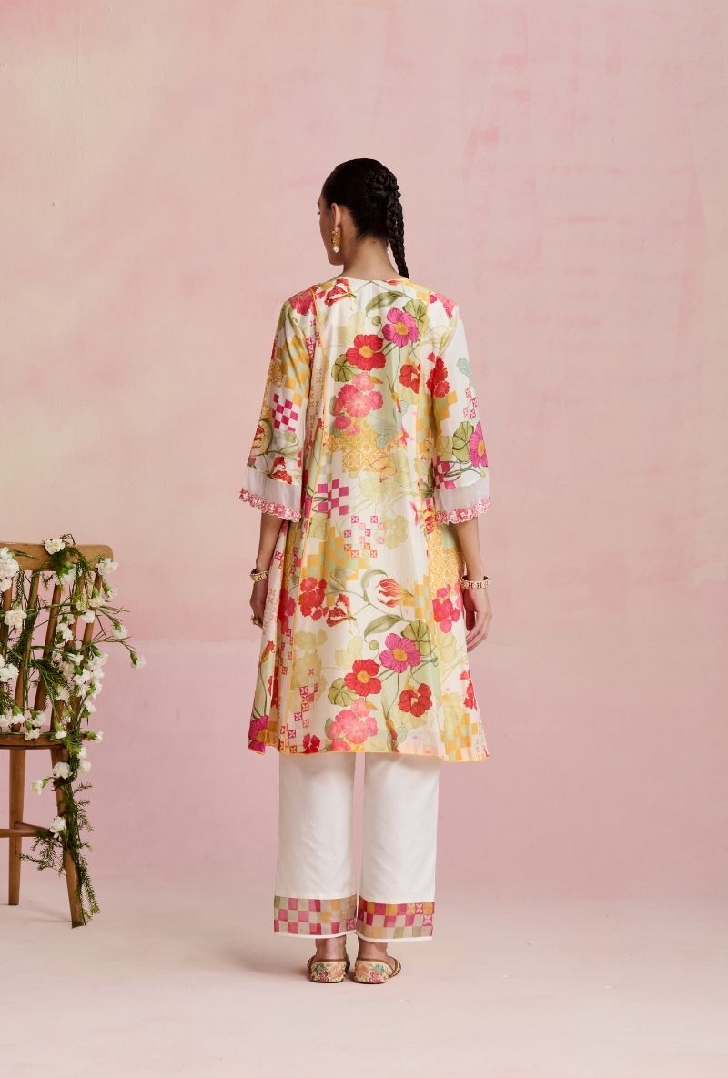 Multi Color Jaal Embroidered Yoke Amara Kurta Set