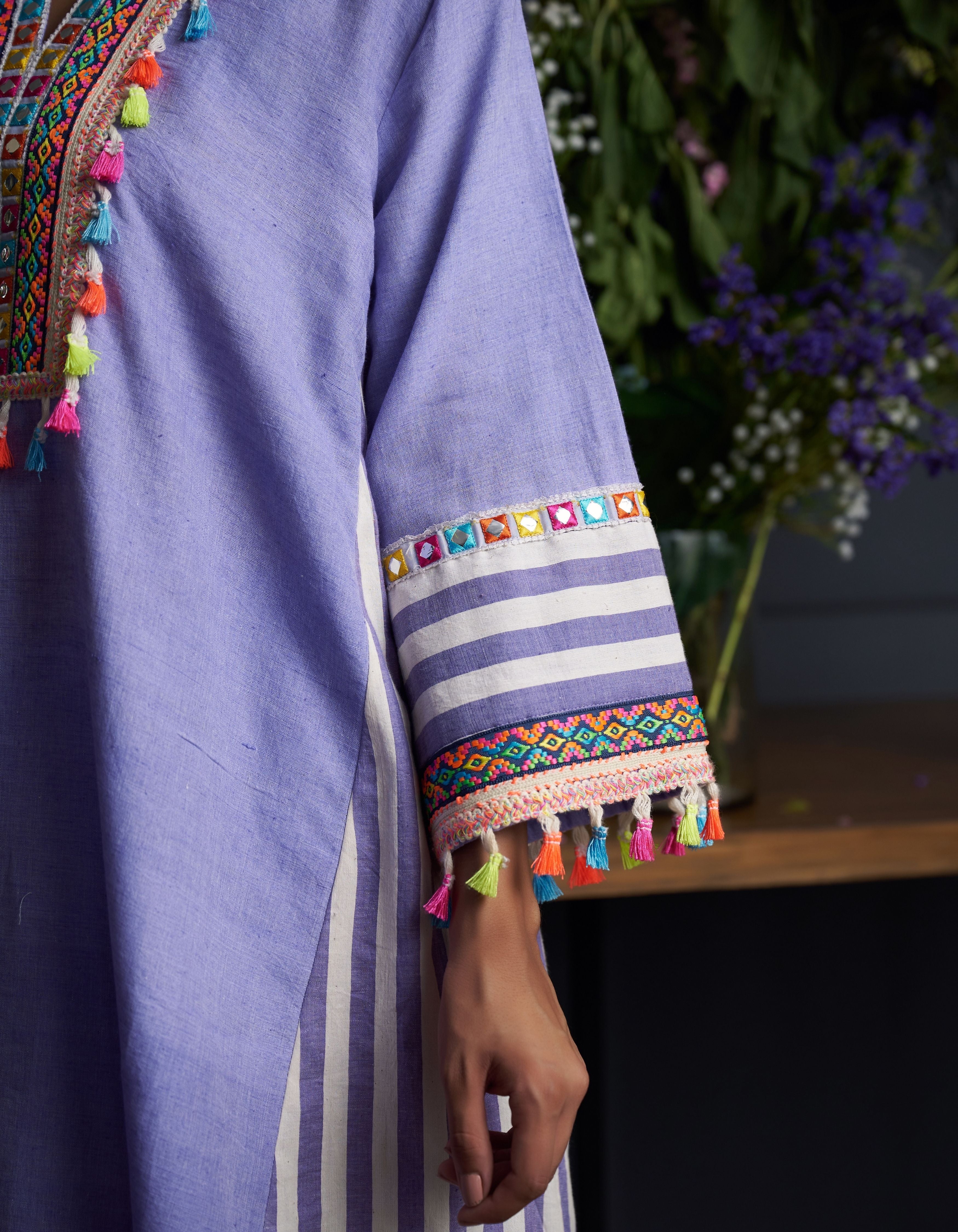 Purple Multi Colour Neon Yoke Ujjwala Nadia Kurta Set