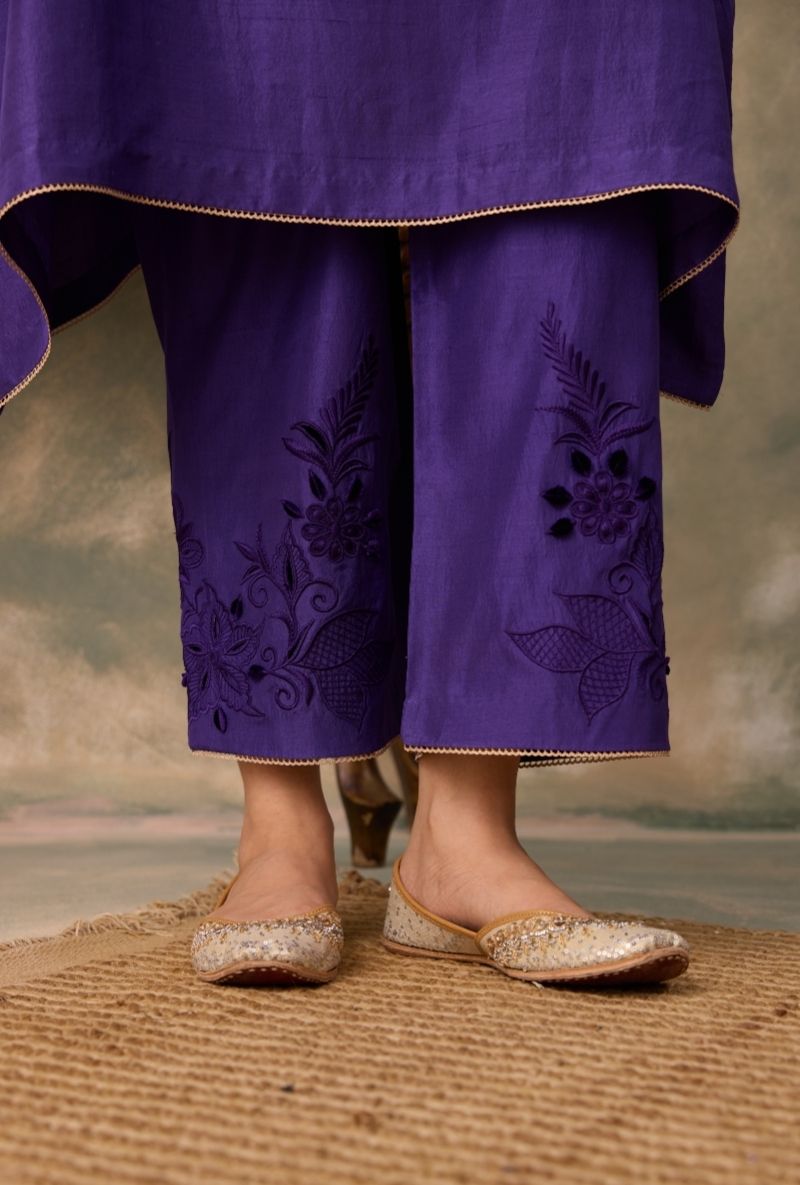 Purple Embroidered Neck Jalsa Kaftan  Set