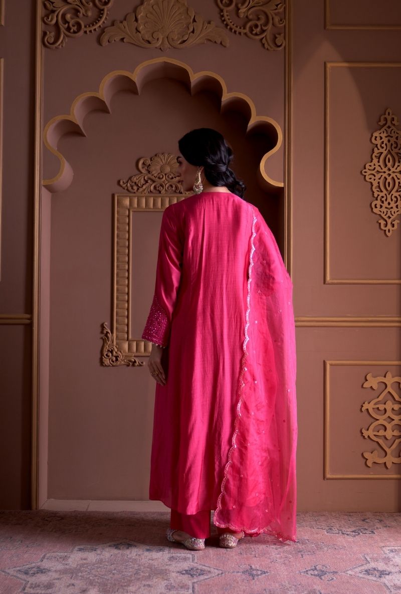 Pink Bead Yoke Rasia Kurta Set