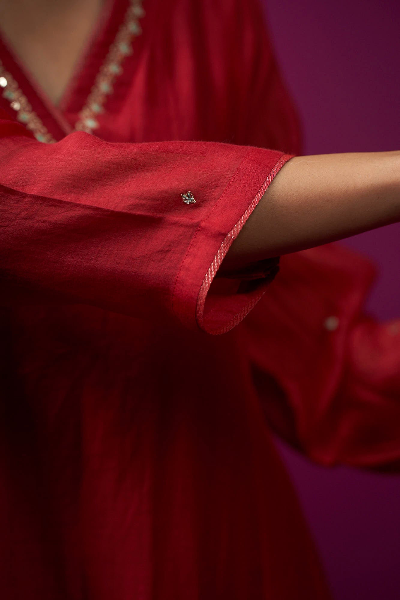 Red V-Neck Raas Kurta Set