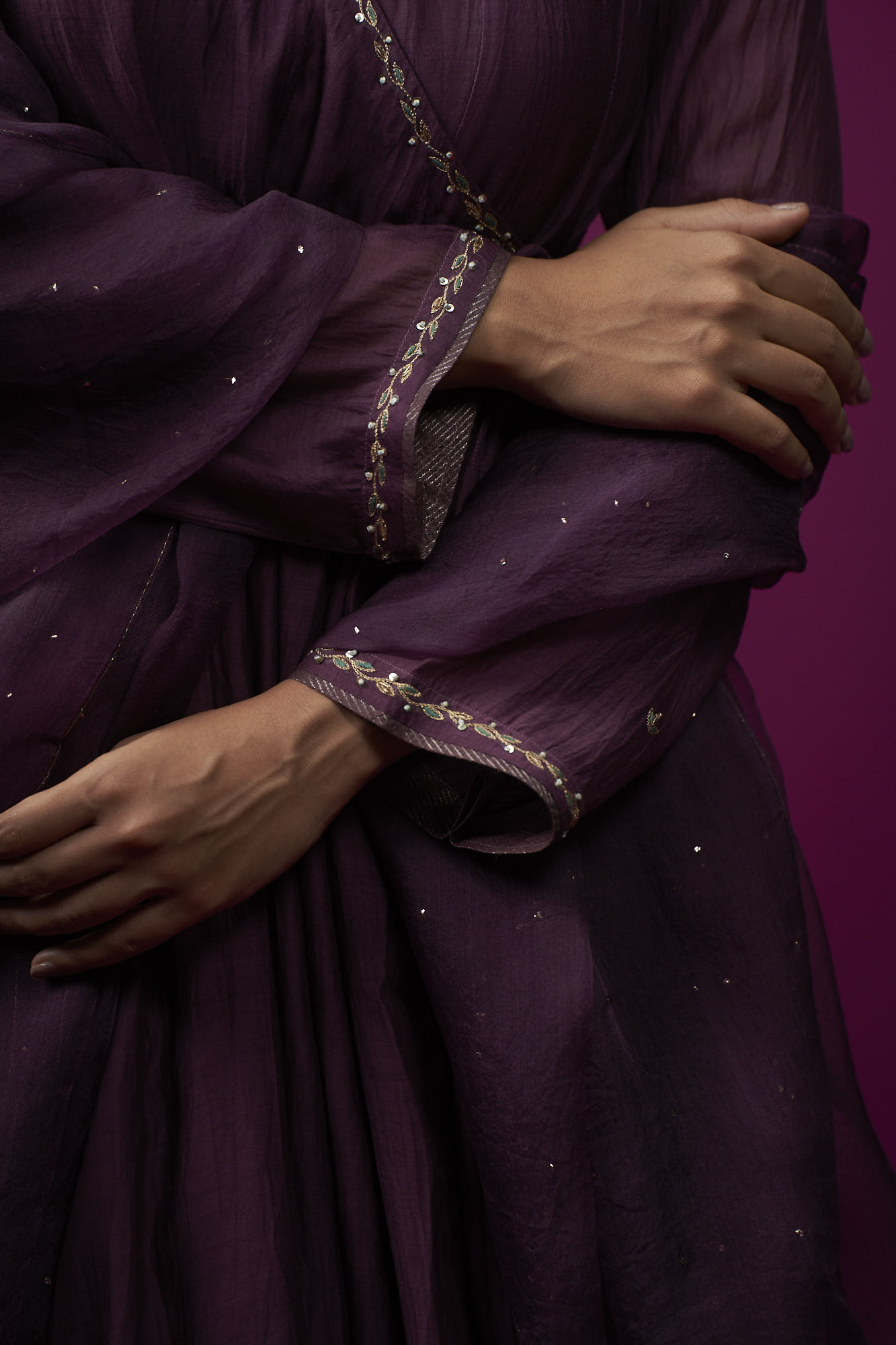 Deep Plum Embroidered Angrakha Raas Kurta Set