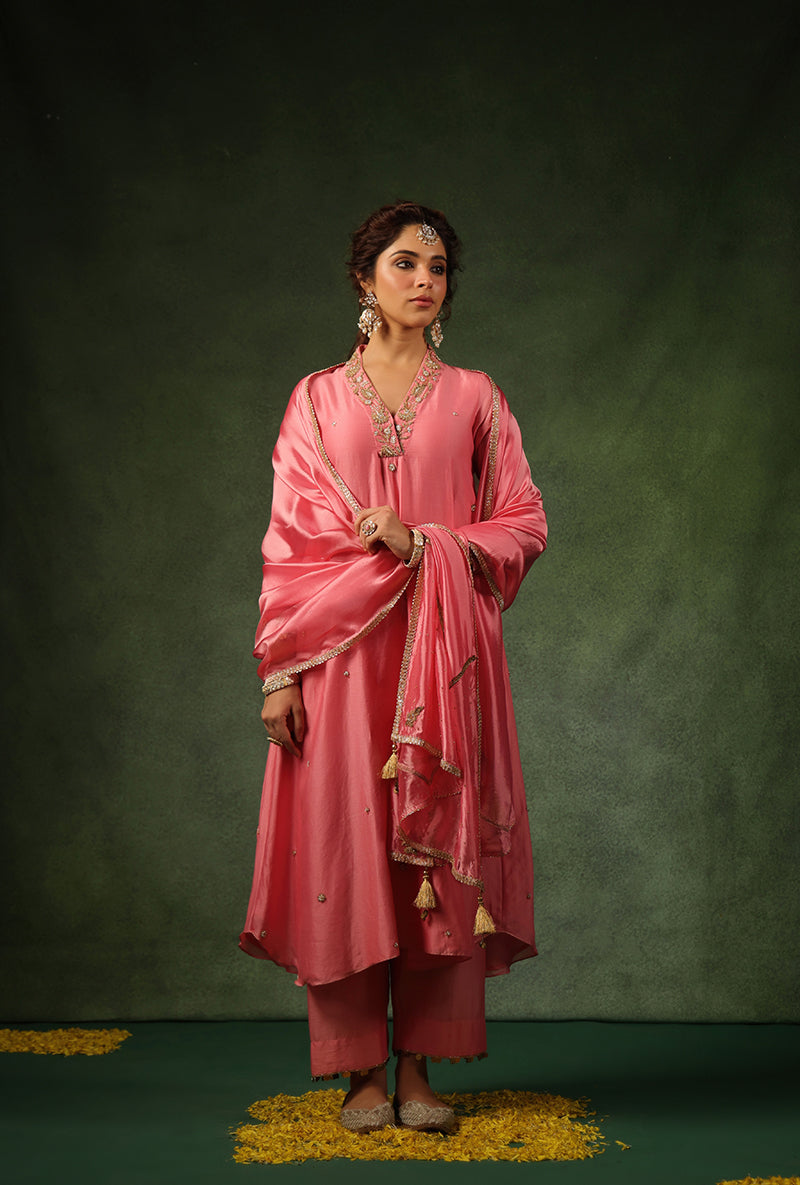 Pink Overlap Neckline Ishq Kurta Set