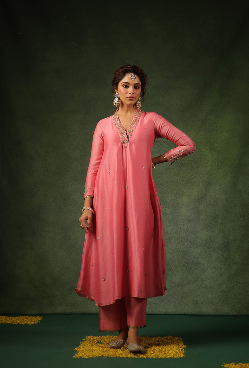 Pink Overlap Neckline Ishq Kurta Set