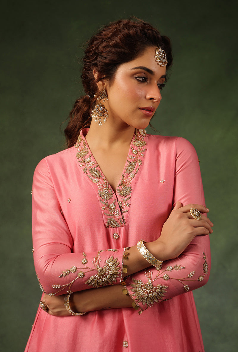 Pink Overlap Neckline Ishq Kurta Set