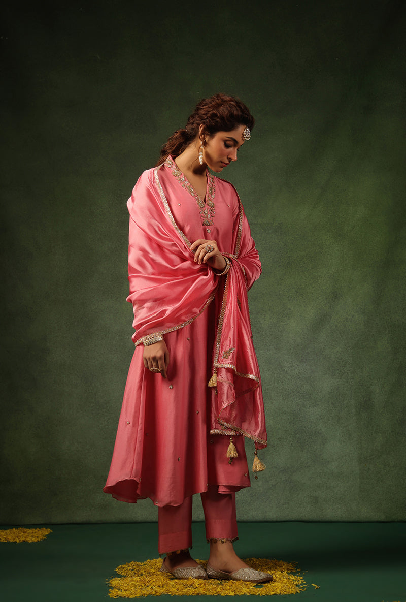 Pink Overlap Neckline Ishq Kurta Set