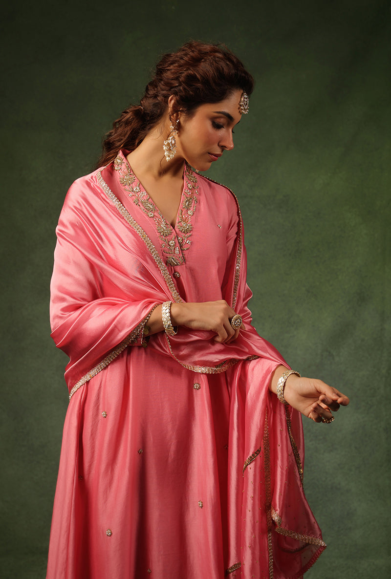 Pink Overlap Neckline Ishq Kurta Set