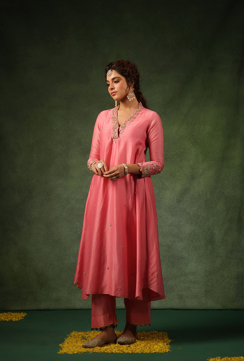 Pink Overlap Neckline Ishq Kurta Set