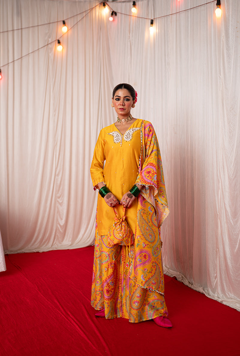 Yellow Embroidered Kikli Sharara Set