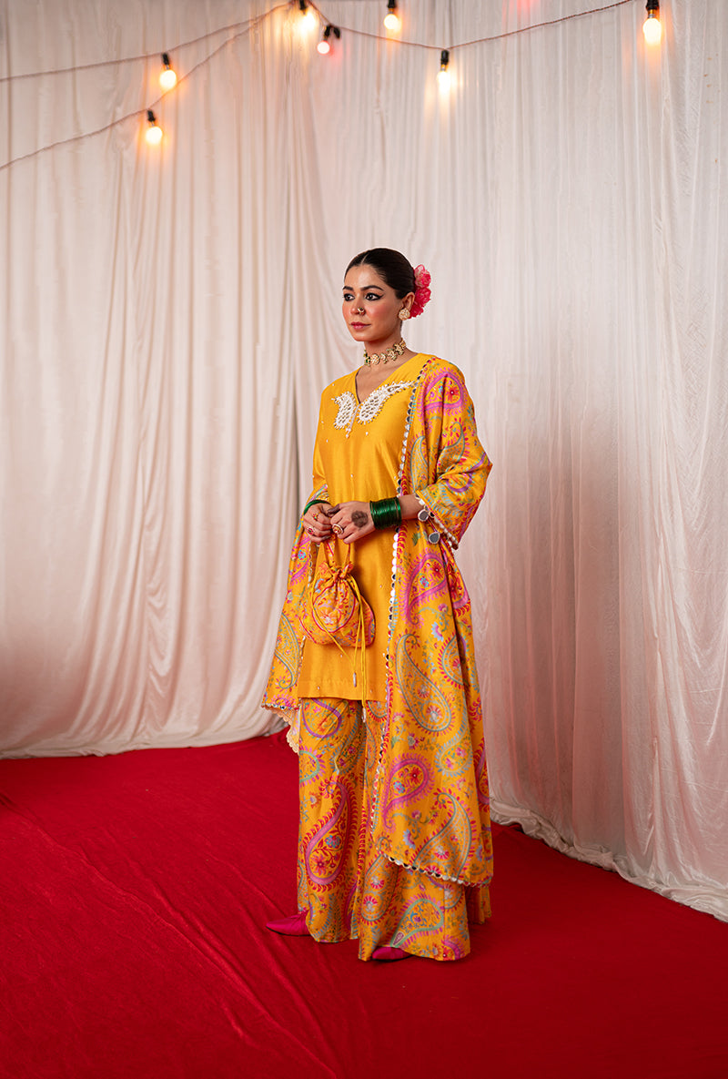 Yellow Embroidered Kikli Sharara Set