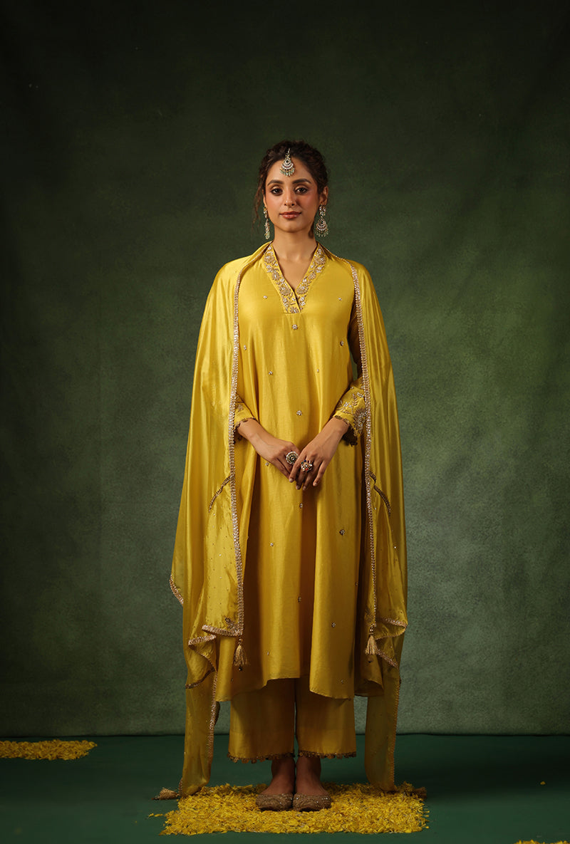 Yellow Overlap Neckline Ishq Kurta Set