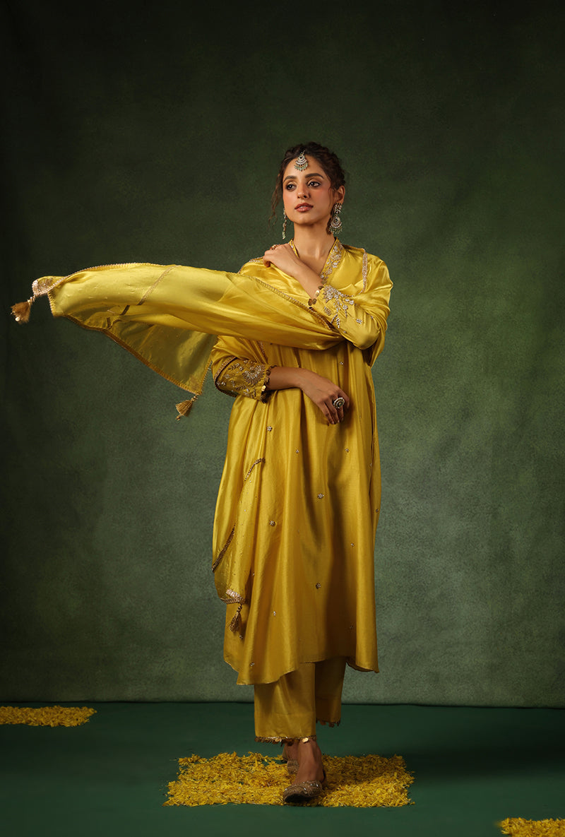 Yellow Overlap Neckline Ishq Kurta Set