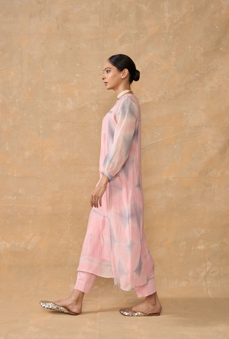 Pink Beaded Neck Clamp Dye Ruhi 2.0 Kurta Set