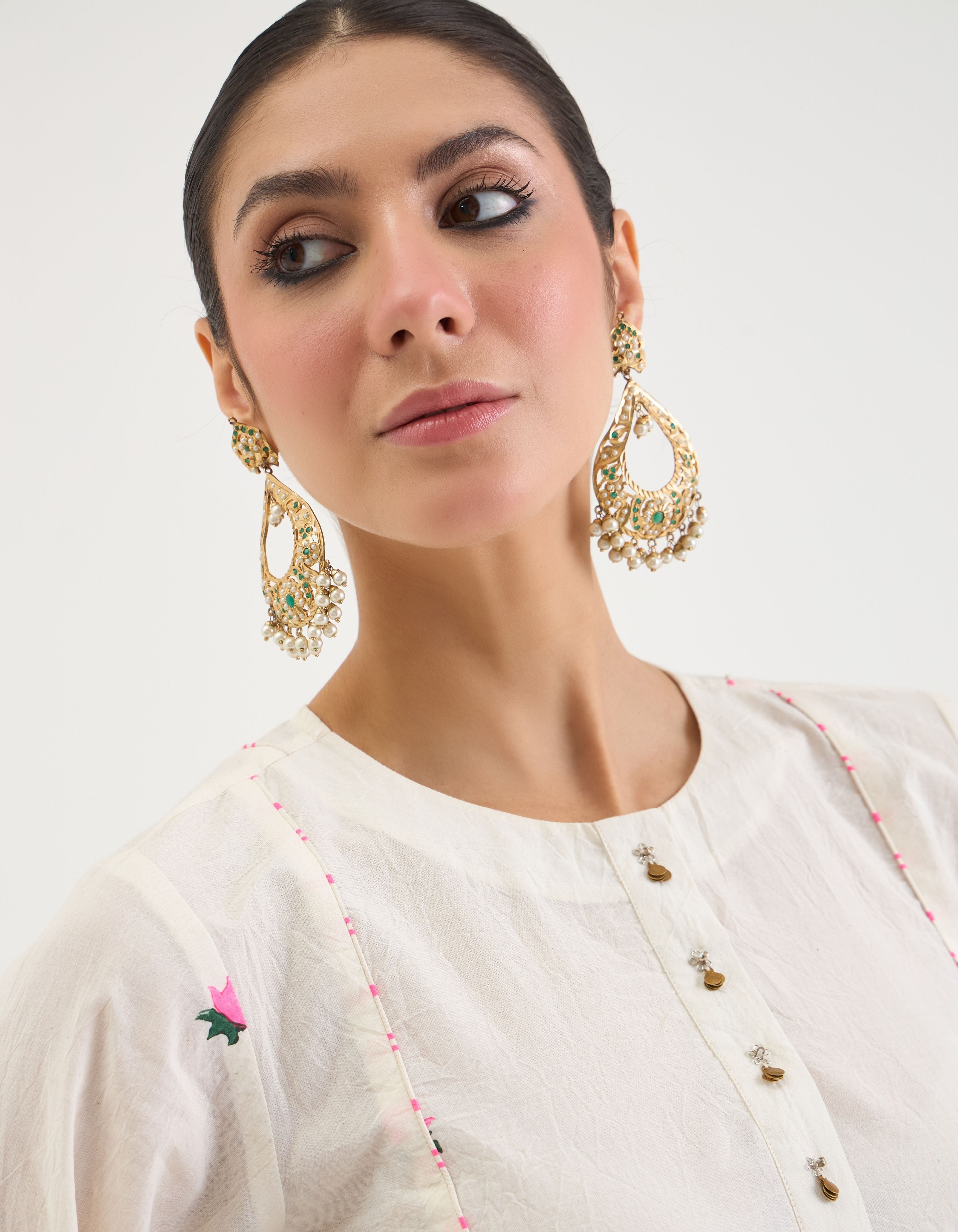 Off White Lotus Print Short Sukhi Kurta Set
