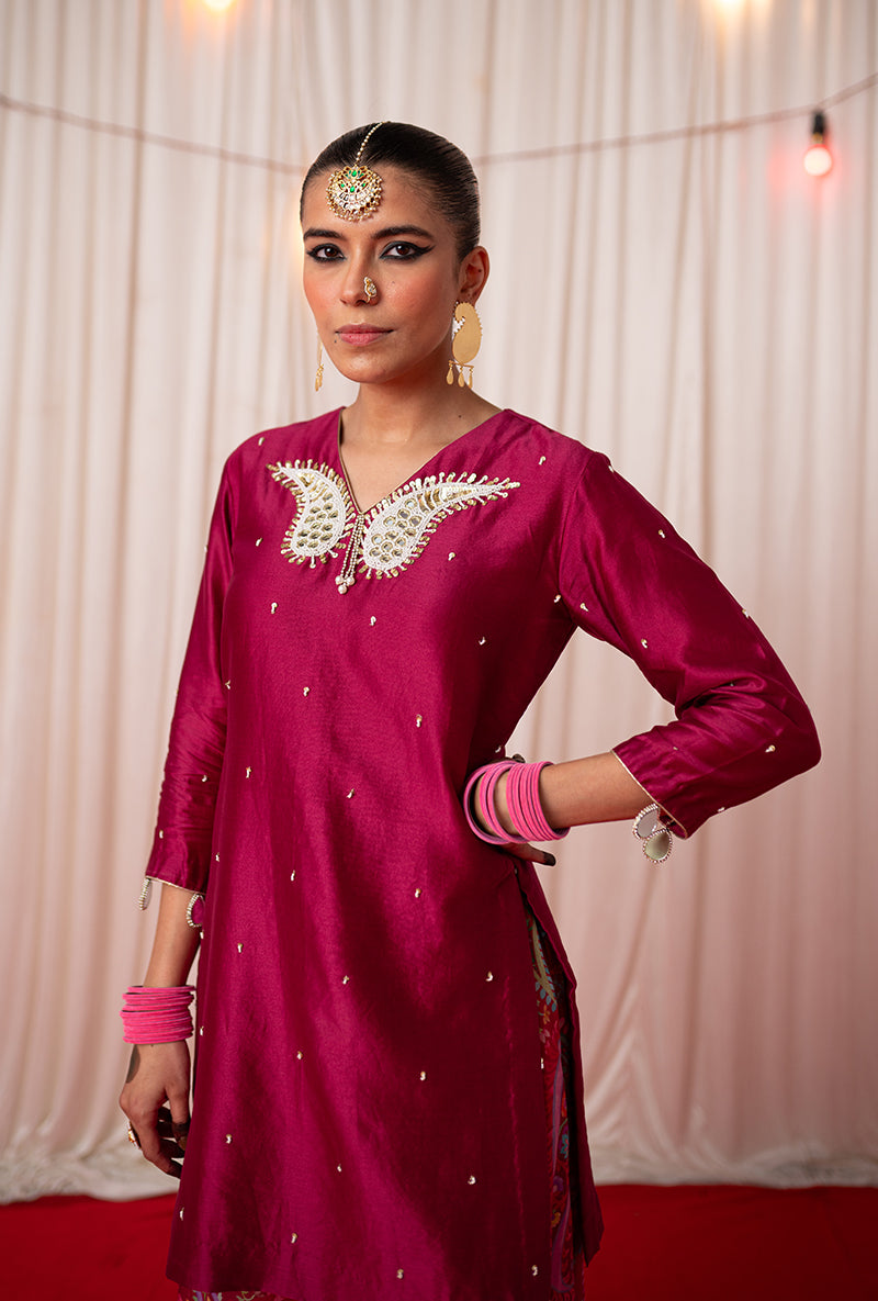 Maroon Embroidered Kikli Sharara Set