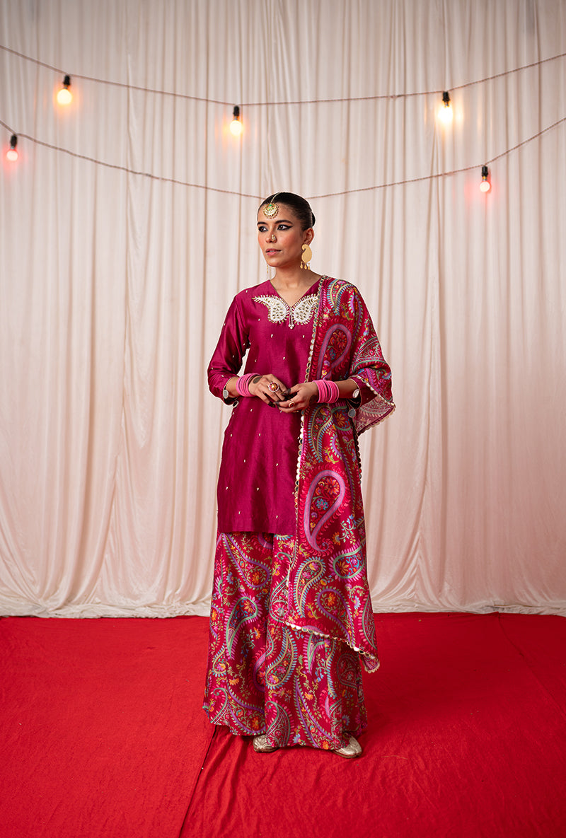 Maroon Embroidered Kikli Sharara Set