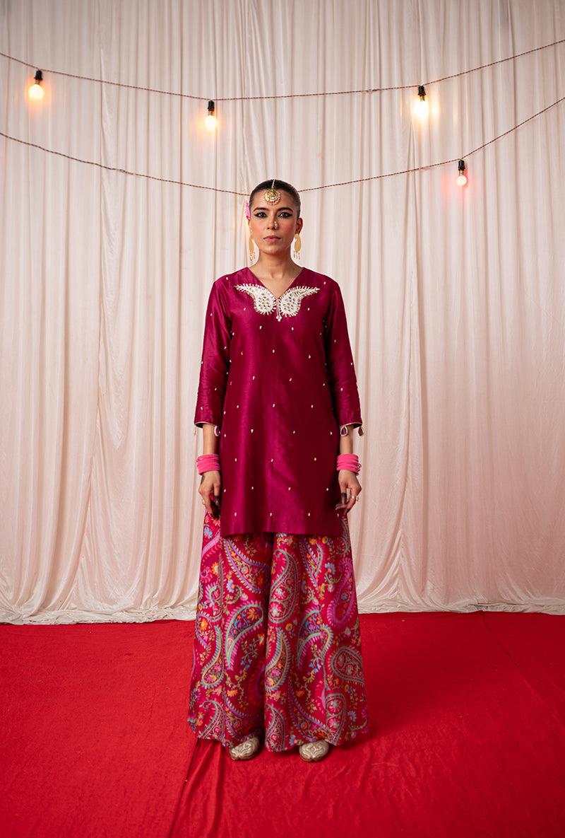 Maroon Embroidered Kikli Sharara Set