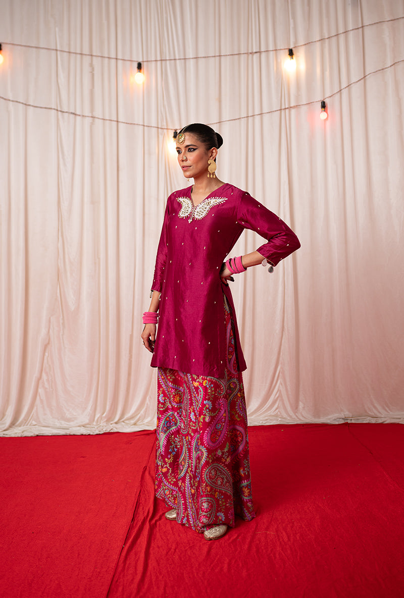 Maroon Embroidered Kikli Sharara Set