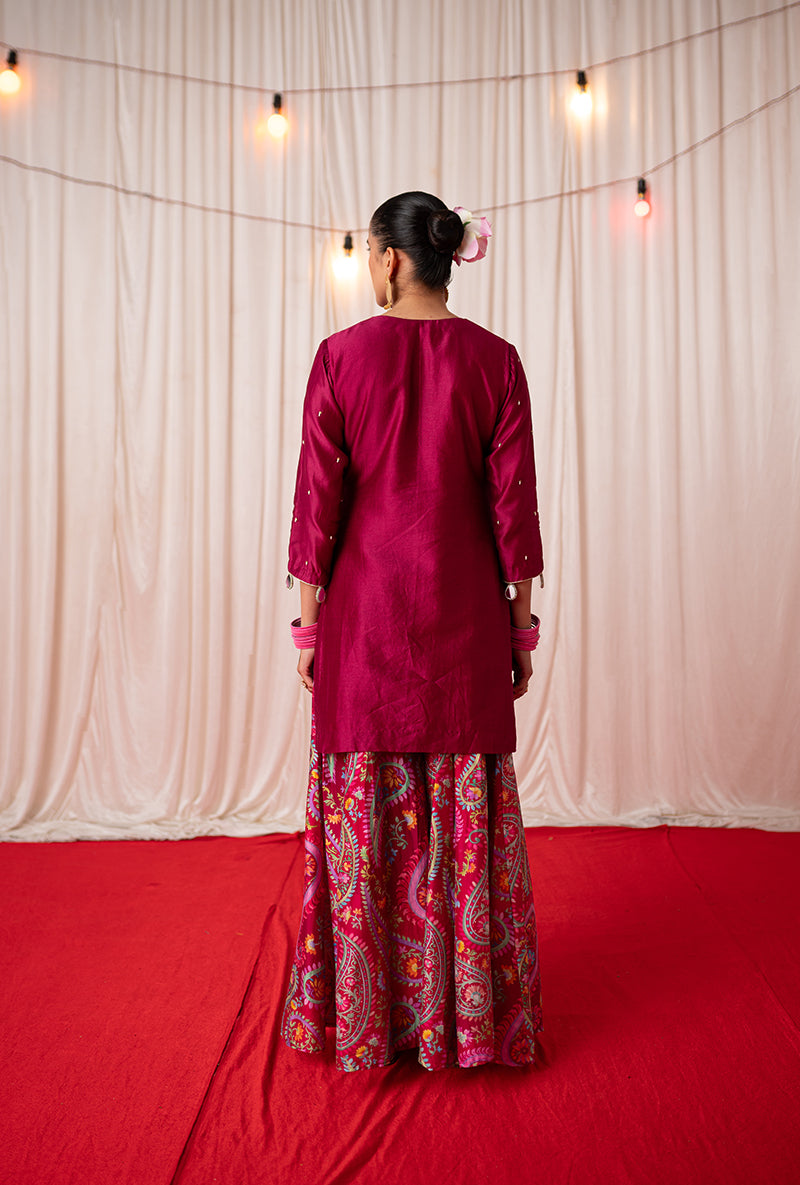 Maroon Embroidered Kikli Sharara Set