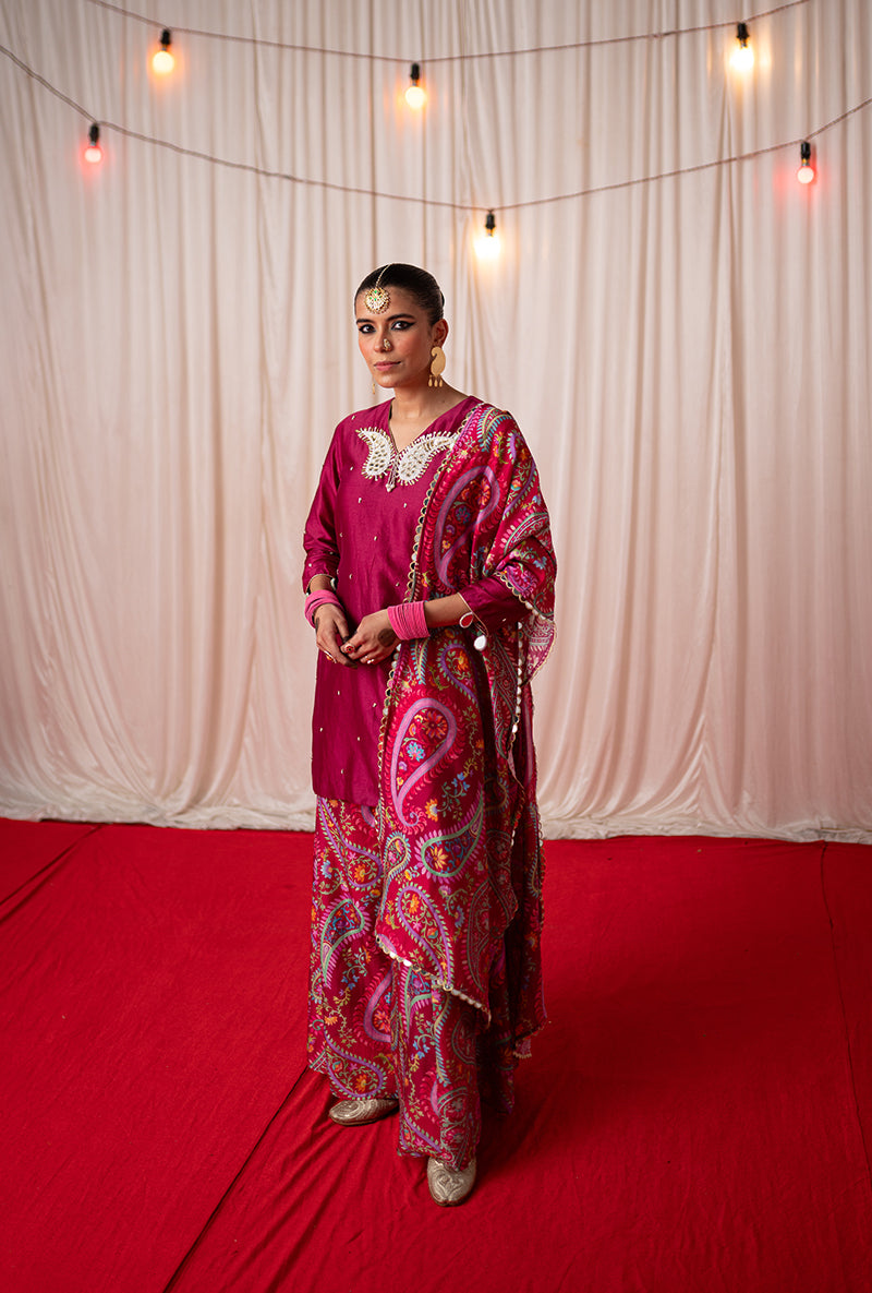 Maroon Embroidered Kikli Sharara Set