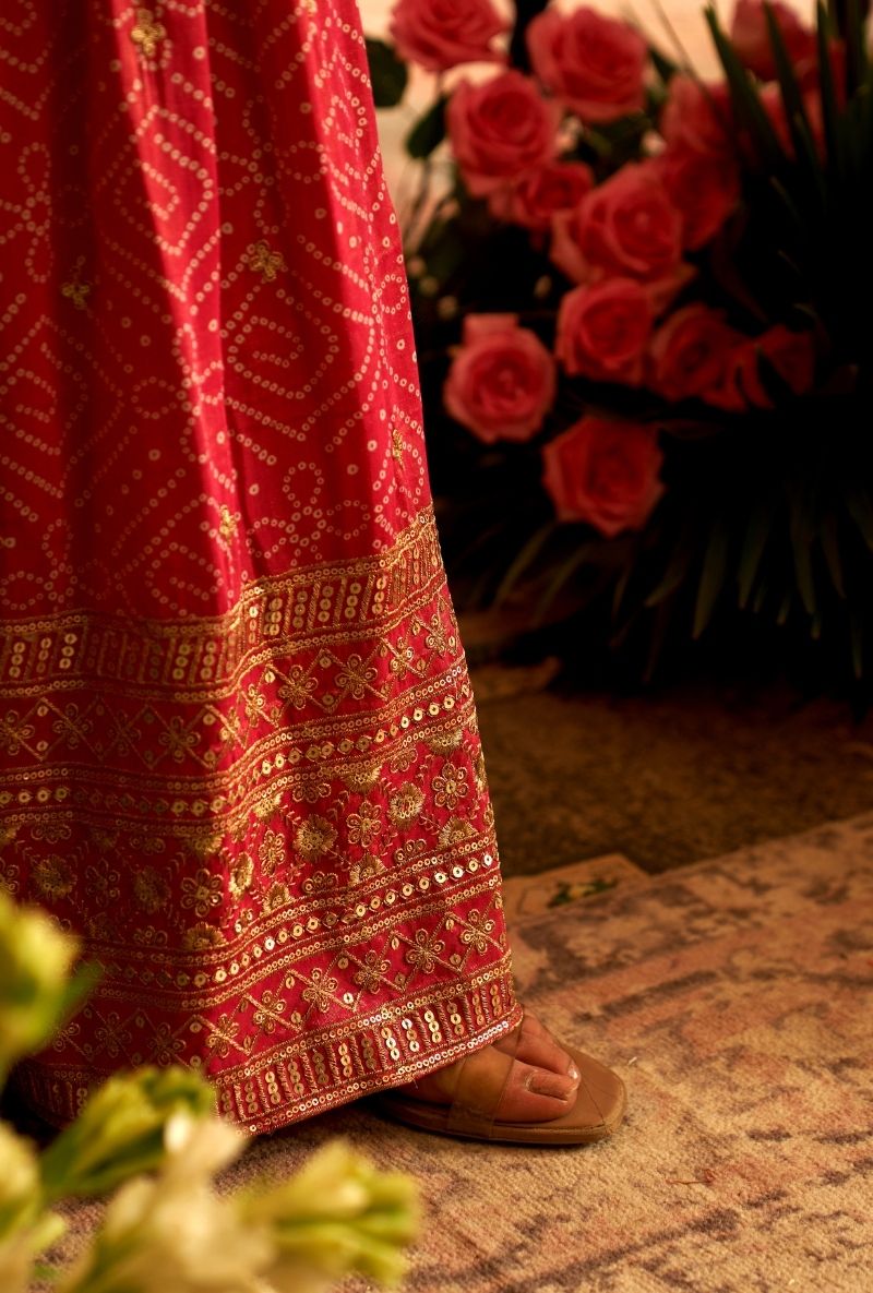 Rani Pink Bandhini Rumi Gharara Set
