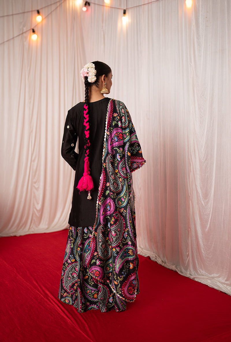 Black Embroidered Kikli Sharara Set
