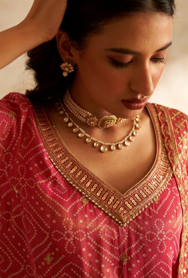 Rani Pink Bandhini Rumi Gharara Set