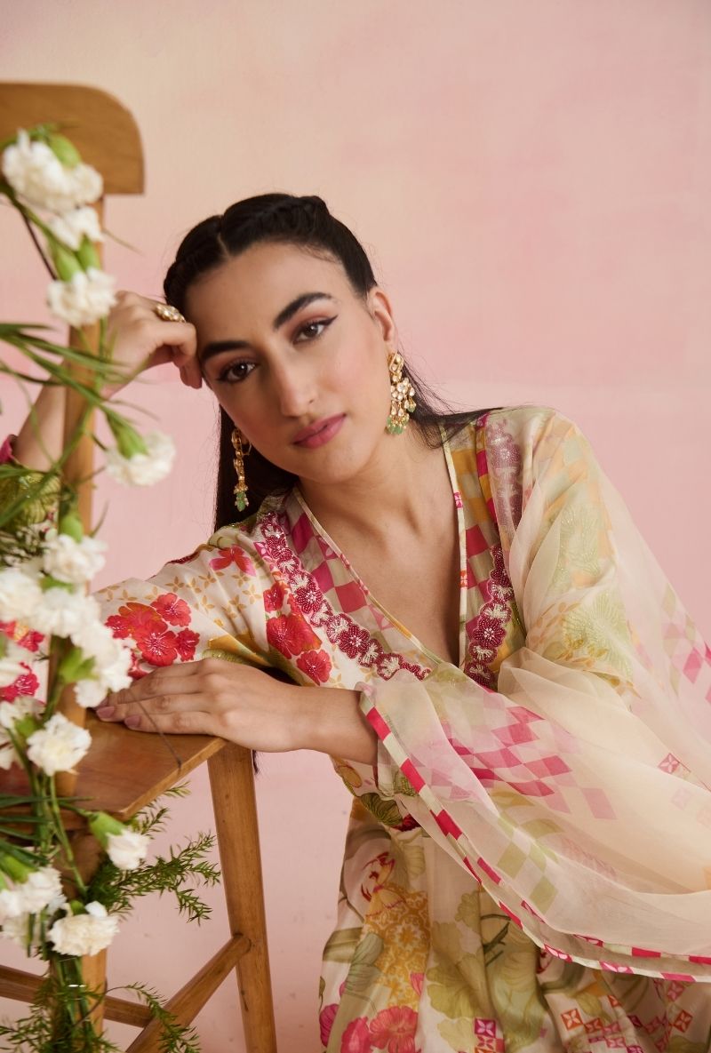 Multi Color Printed Anarkali Amara Kurta Set
