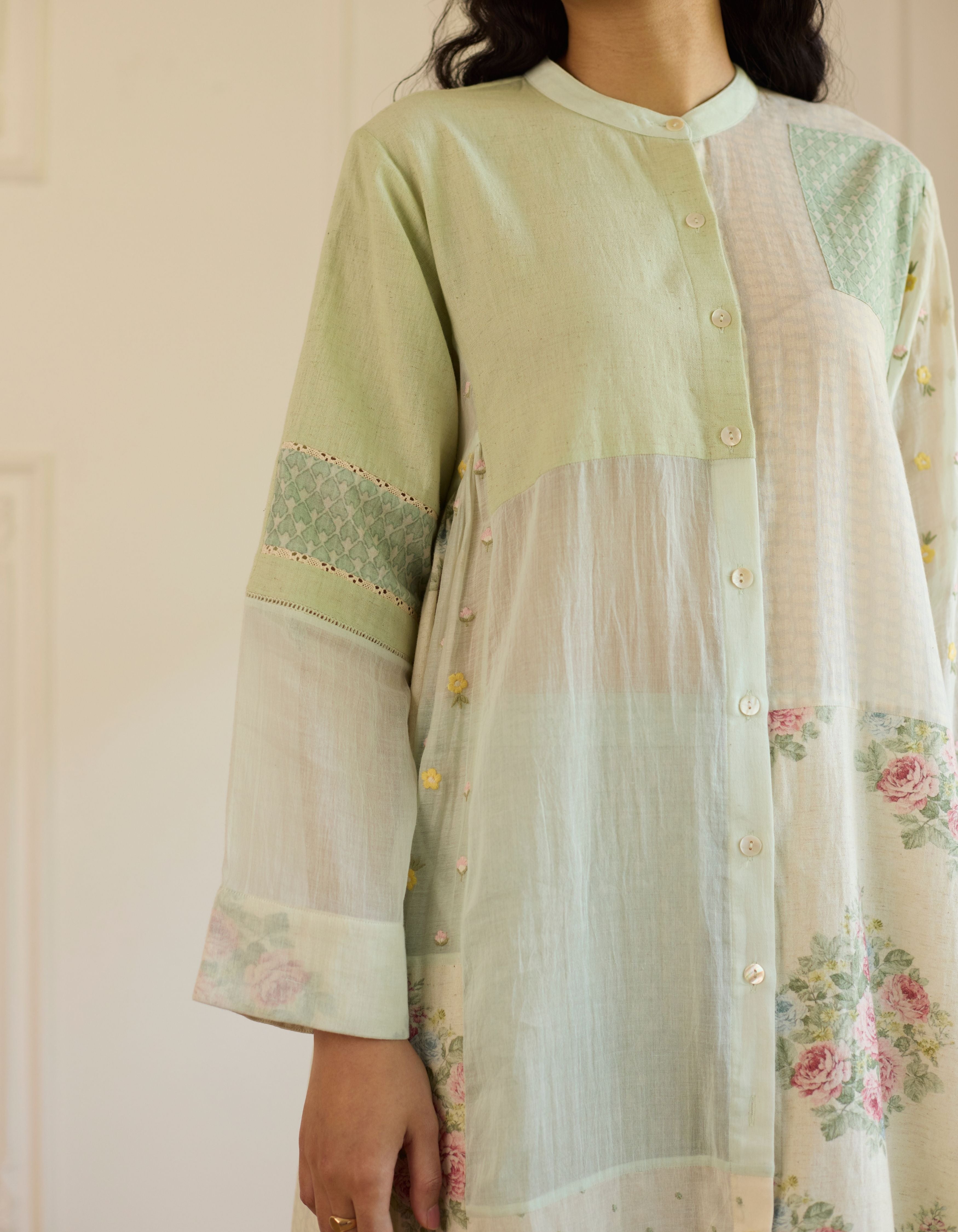 Mint Green Patchwork Printed Amelia Kurta Set