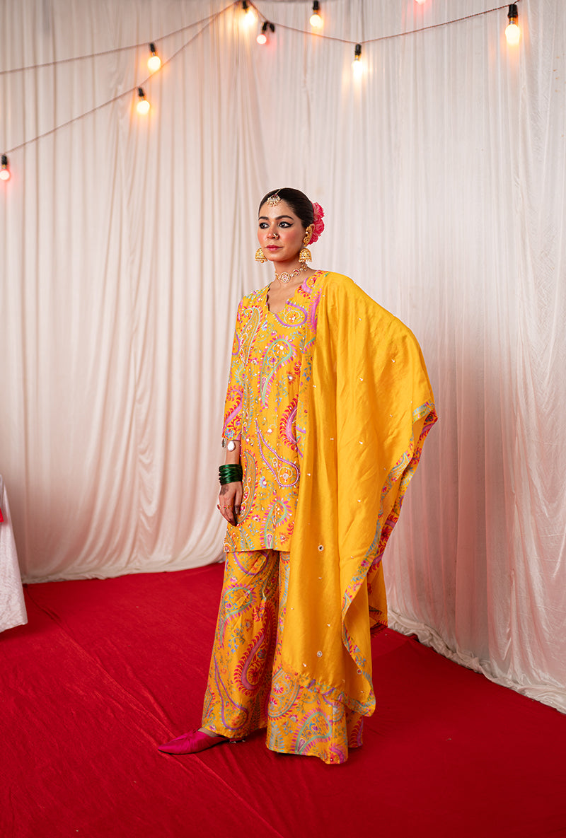 Yellow Printed Kikli Sharara Set
