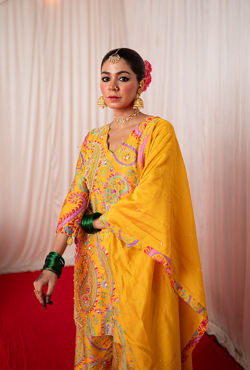 Yellow Printed Kikli Sharara Set