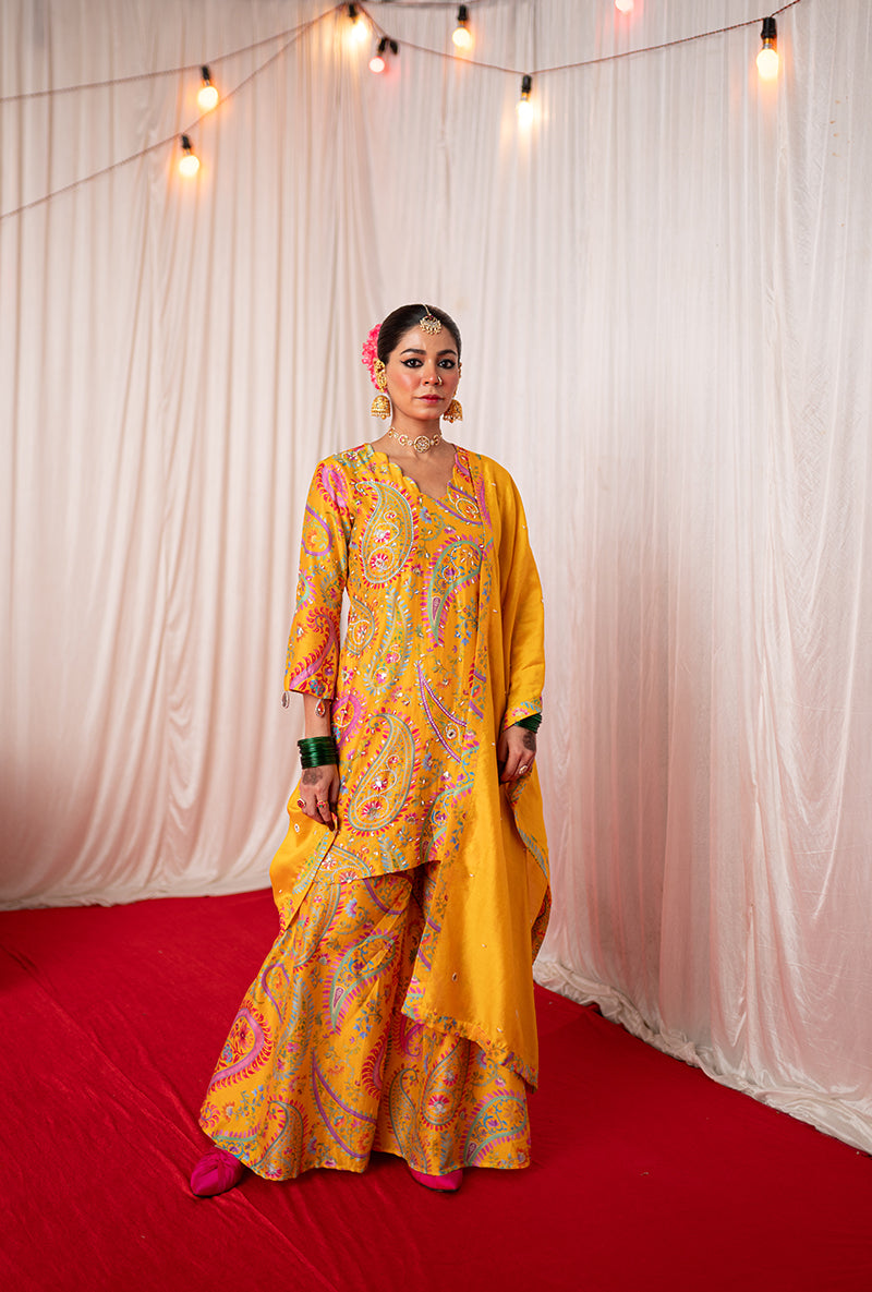 Yellow Printed Kikli Sharara Set