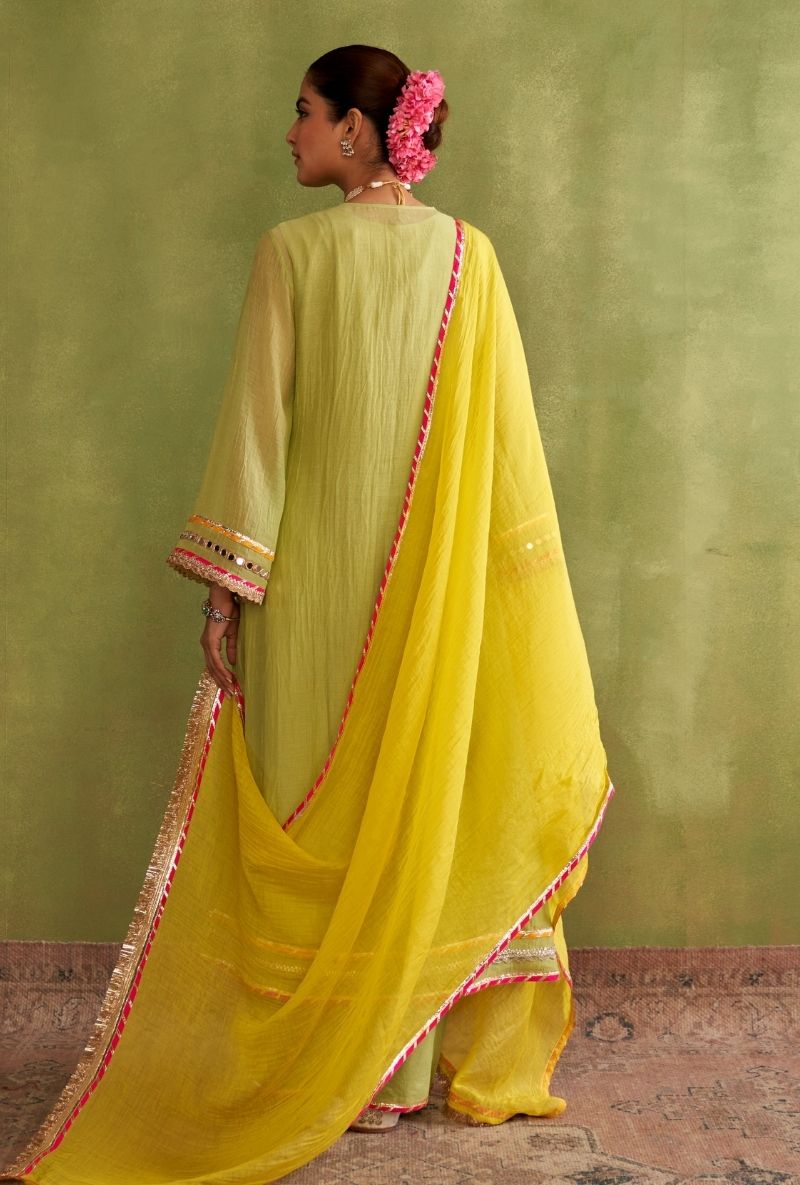 Mint Green Embroidered Overlap Morbagh Kurta Set