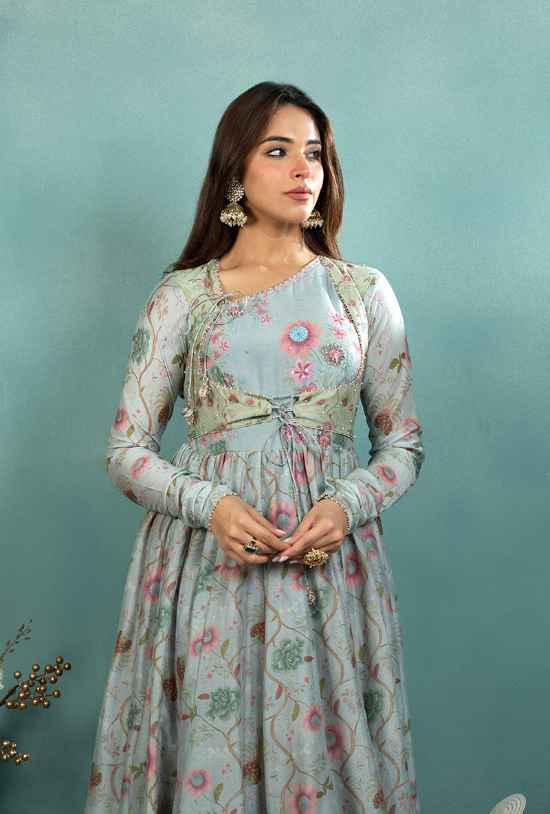 Blue Mughal Koti Made In Heaven Anarkali Set