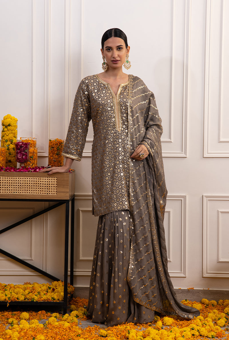Grey Sequin Hoor Gharara Set
