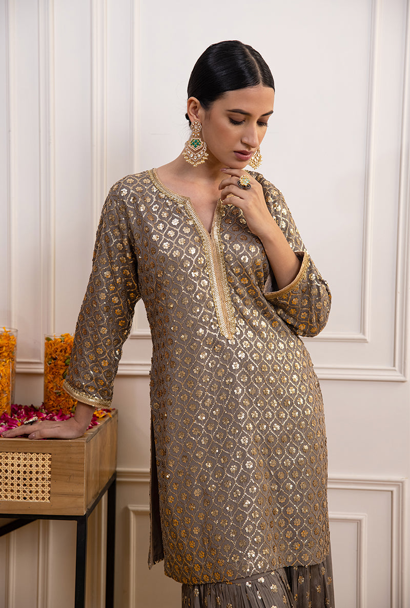 Grey Sequin Hoor Gharara Set