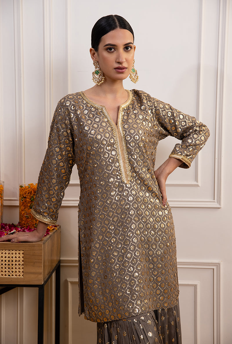 Grey Sequin Hoor Gharara Set