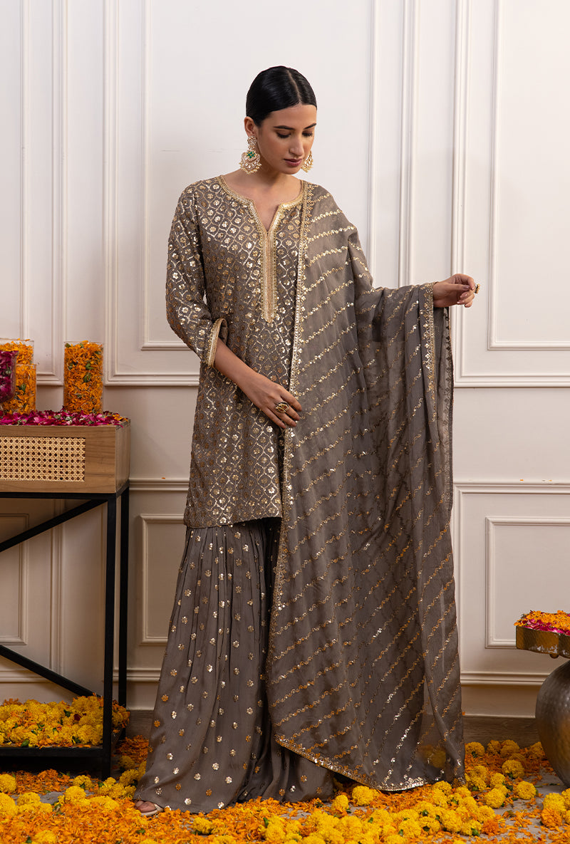 Grey Sequin Hoor Gharara Set