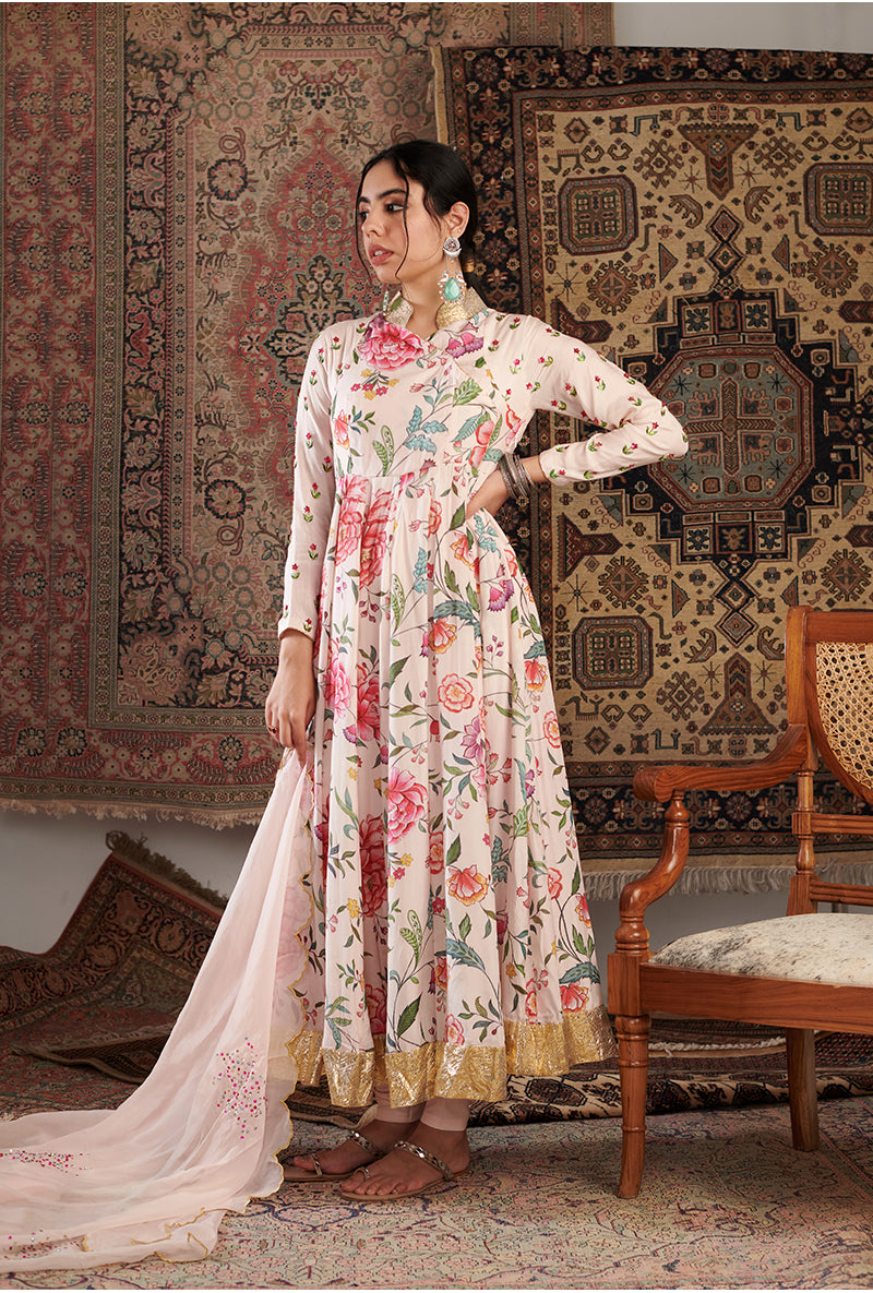 Ivory Floral Print Aalam Anarkali Set