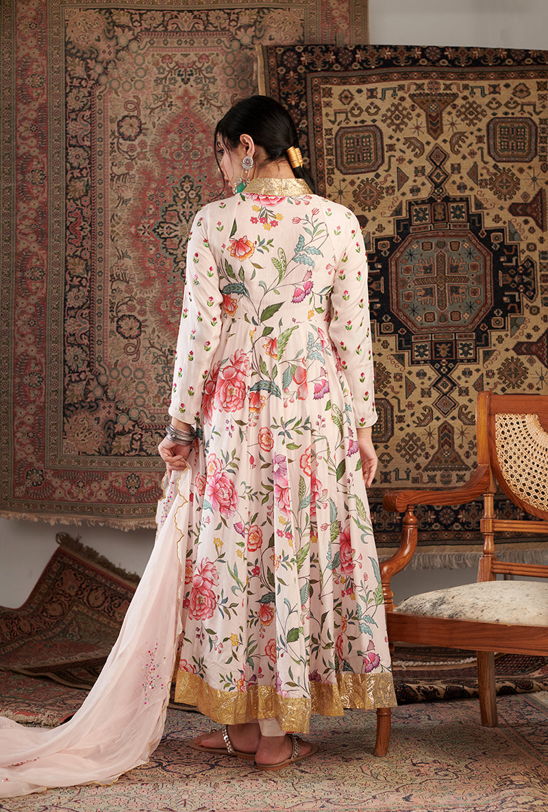 Ivory Floral Print Aalam Anarkali Set