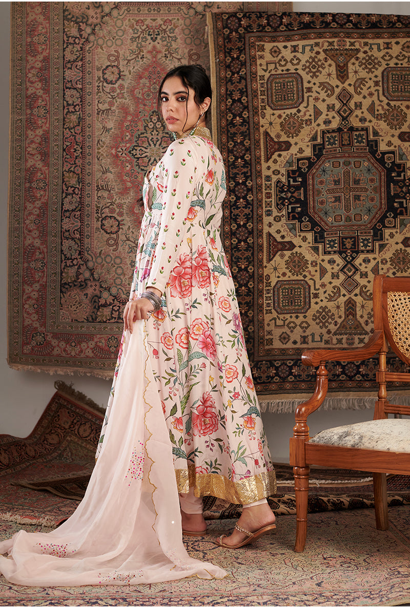 Ivory Floral Print Aalam Anarkali Set
