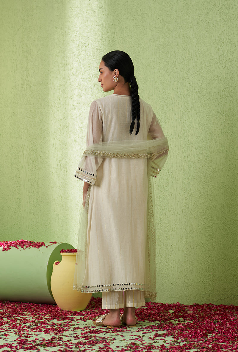 Ivory Glass Neckline A-Line Kurta Set