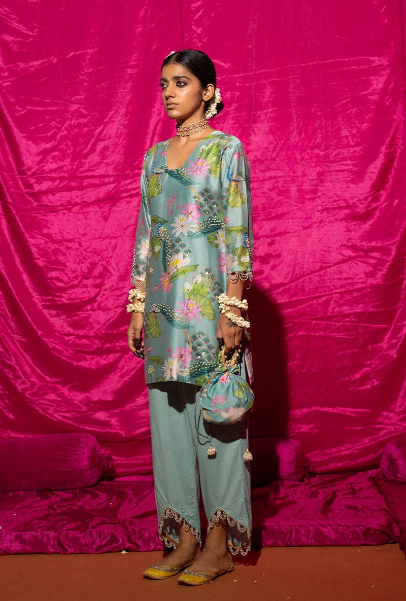 Mint Printed Short Kamli Kurta Set