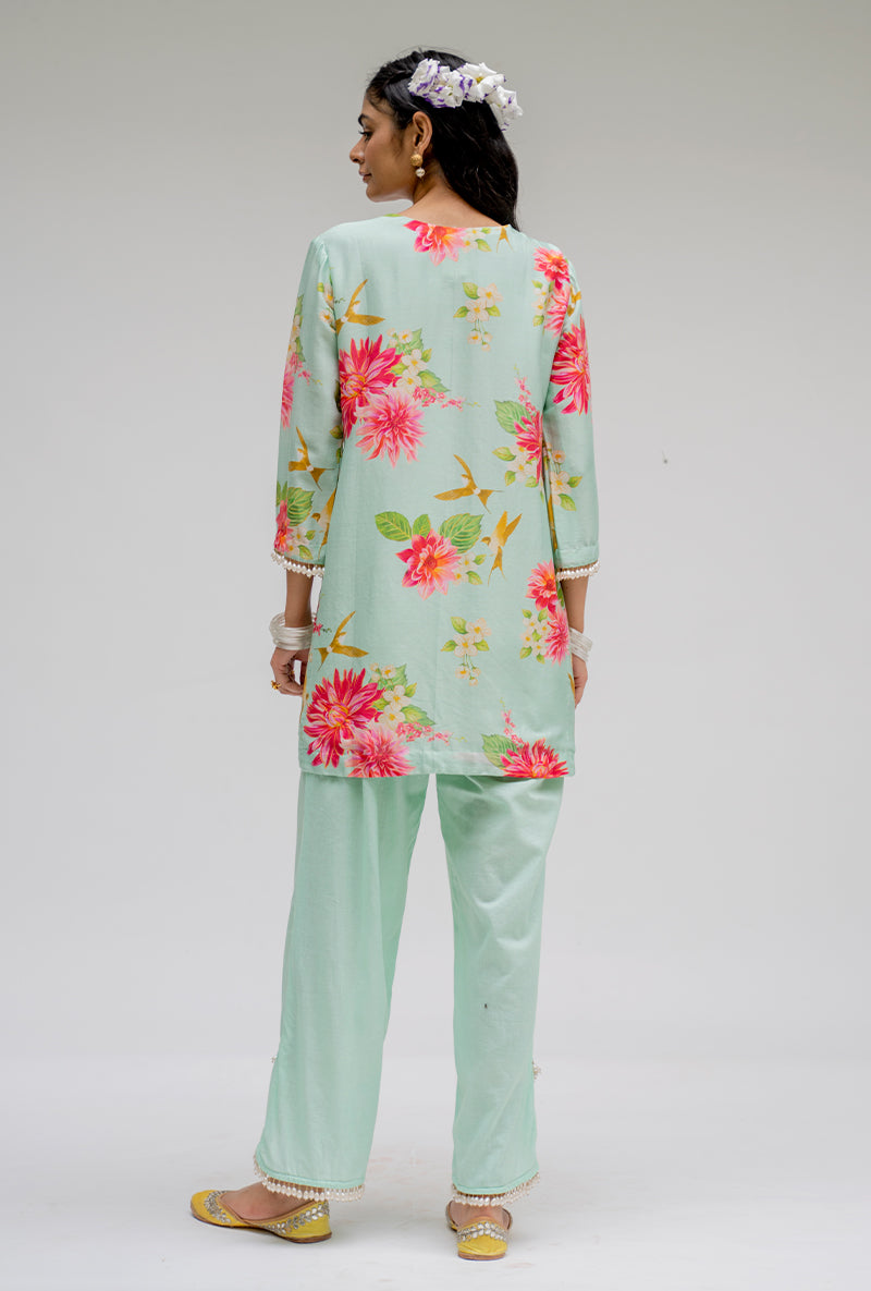 Mint Printed Short Nyra Kurta Set