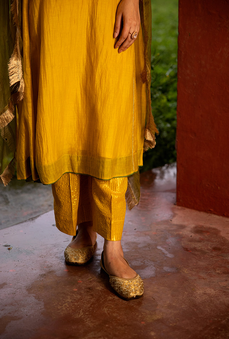 Mustard Mirror Work Dor Kurta Set