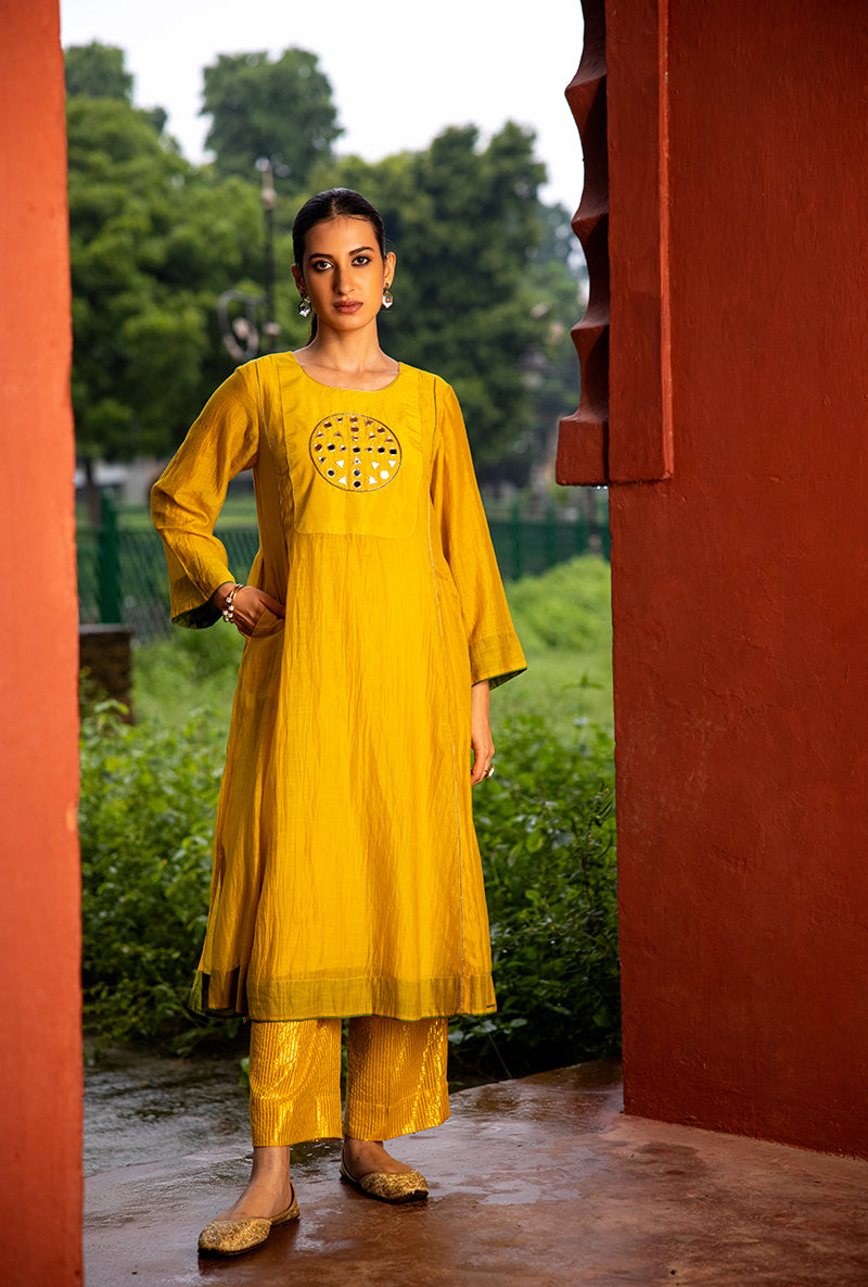 Mustard Mirror Work Dor Kurta Set