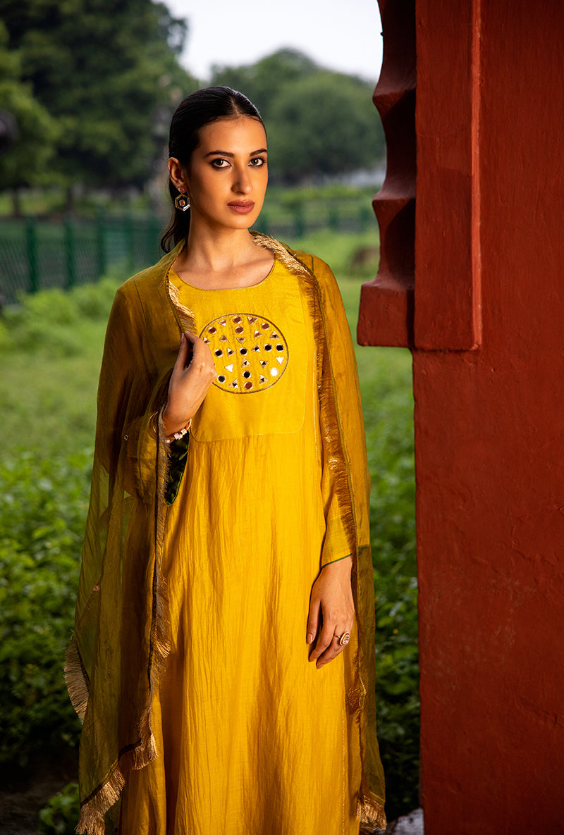 Mustard Mirror Work Dor Kurta Set