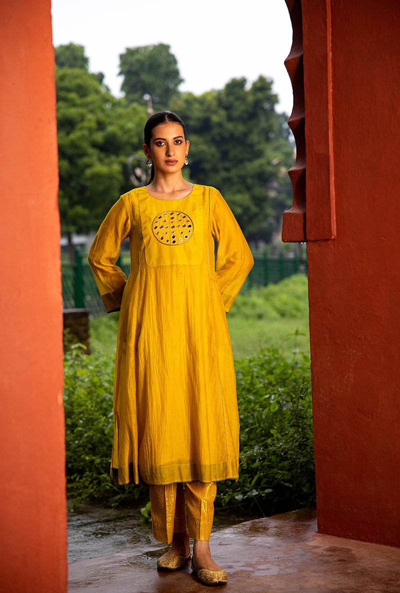 Mustard Mirror Work Dor Kurta Set